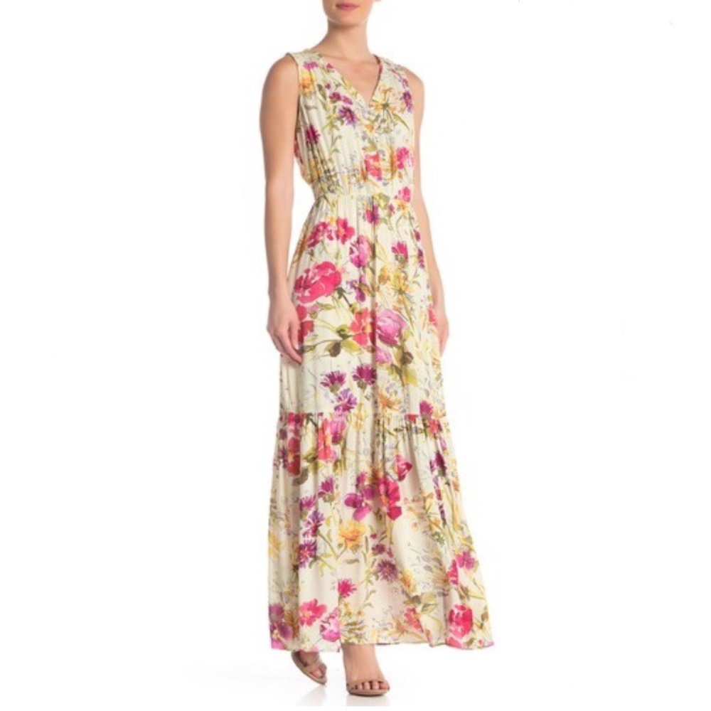 ECI Floral Long Maxi Dress Rayon Sleeveless Boho NWT
